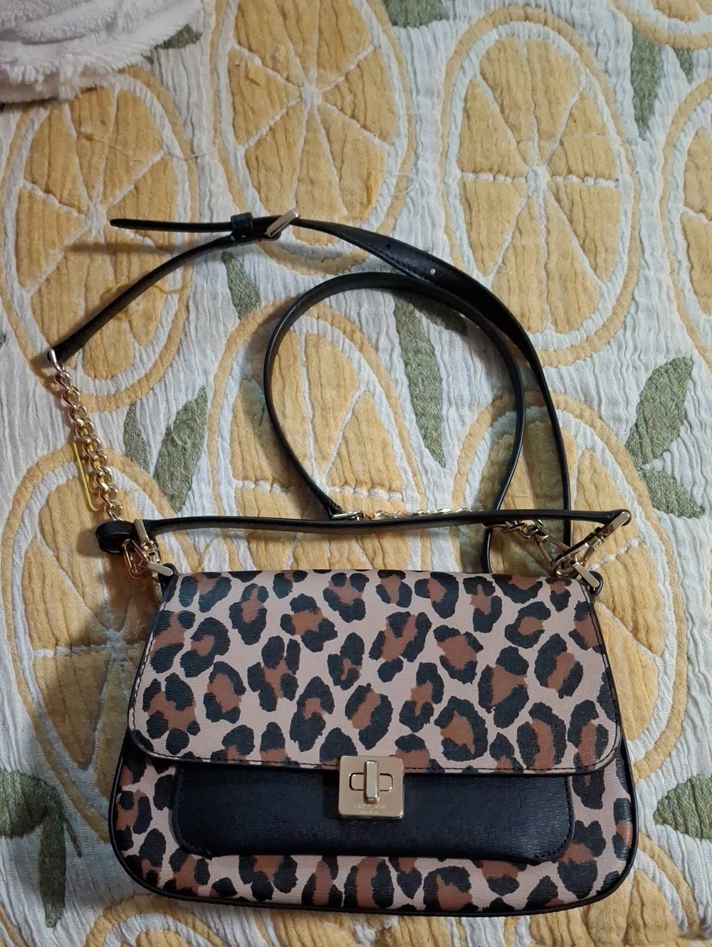 kate spade Leopard Print Crossbody with Black Trim and Gold Hardware